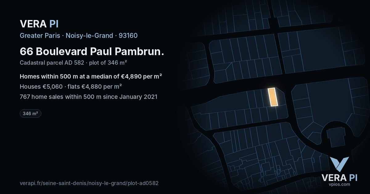 66 Boulevard Paul Pambrun, Noisy-le-Grand at night – the plot lit, the parcels around coloured by the prices near them