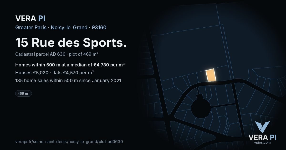 15 Rue des Sports, Noisy-le-Grand at night – the plot lit, the parcels around coloured by the prices near them