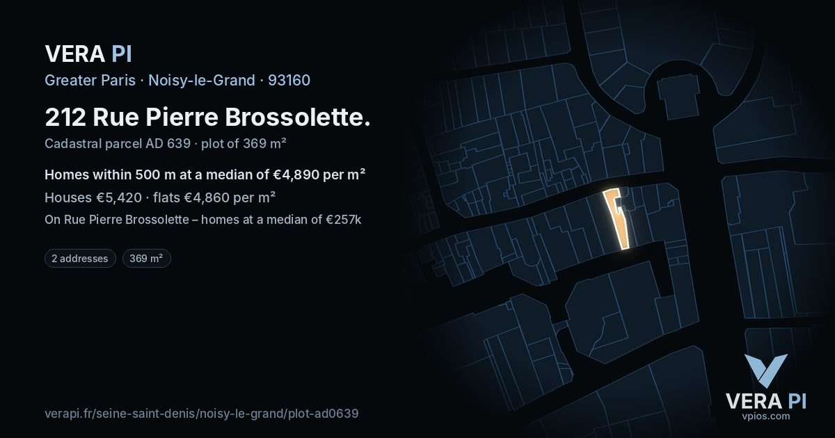 212 Rue Pierre Brossolette, Noisy-le-Grand at night – the plot lit, the parcels around coloured by the prices near them
