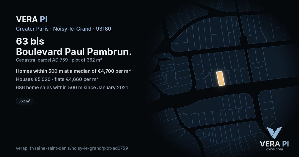 63 bis Boulevard Paul Pambrun, Noisy-le-Grand at night – the plot lit, the parcels around coloured by the prices near them
