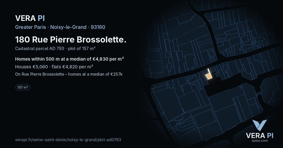 180 Rue Pierre Brossolette, Noisy-le-Grand at night – the plot lit, the parcels around coloured by the prices near them