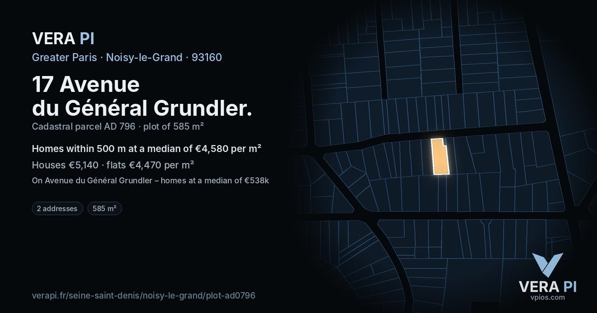 17 Avenue du Général Grundler, Noisy-le-Grand at night – the plot lit, the parcels around coloured by the prices near them