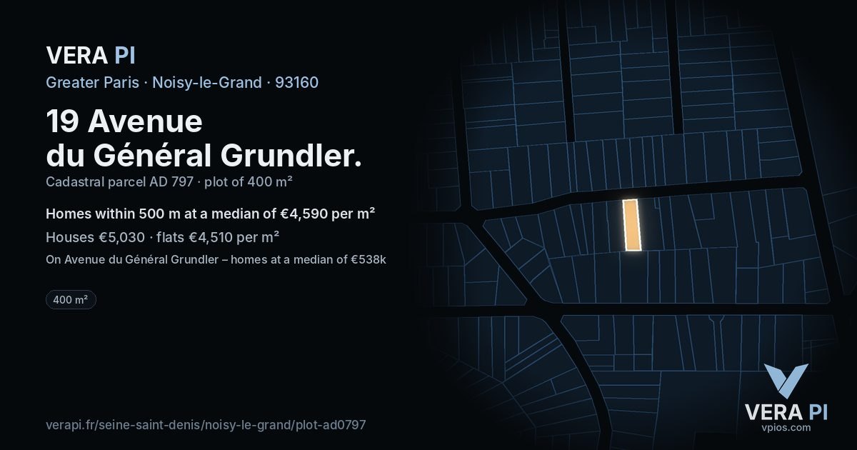 19 Avenue du Général Grundler, Noisy-le-Grand at night – the plot lit, the parcels around coloured by the prices near them