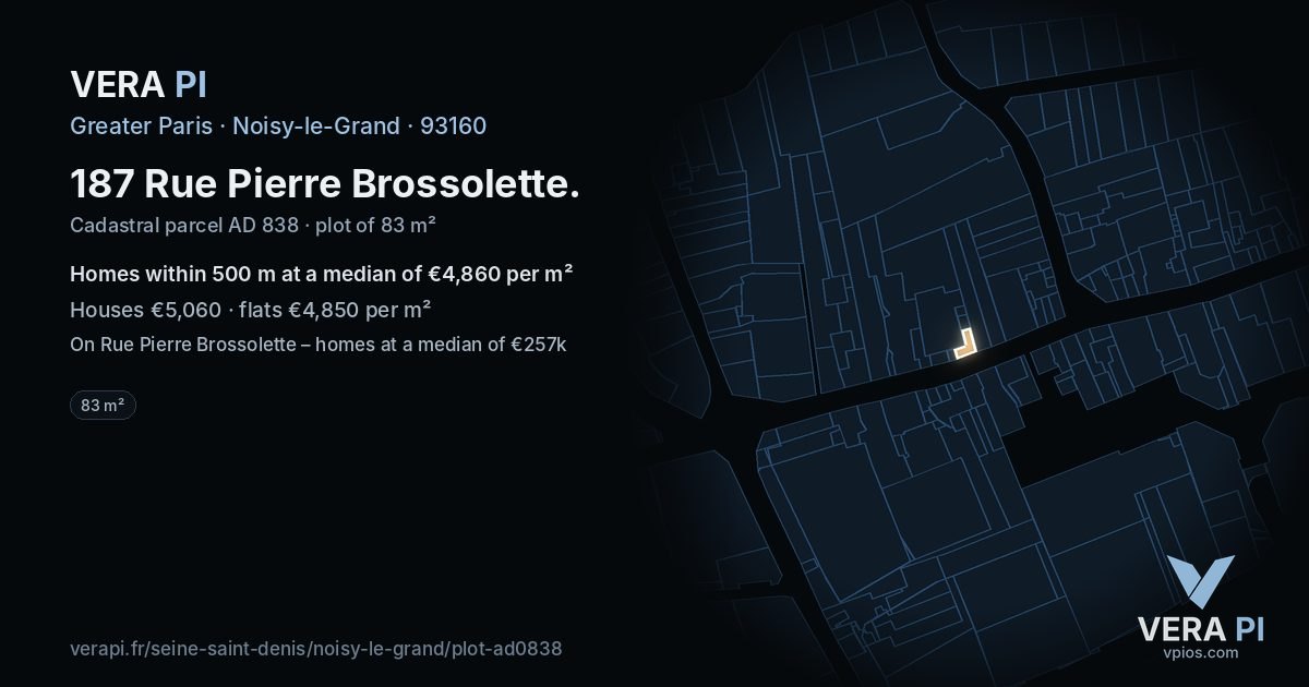 187 Rue Pierre Brossolette, Noisy-le-Grand at night – the plot lit, the parcels around coloured by the prices near them