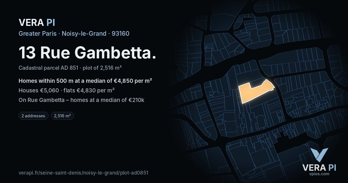 13 Rue Gambetta, Noisy-le-Grand at night – the plot lit, the parcels around coloured by the prices near them