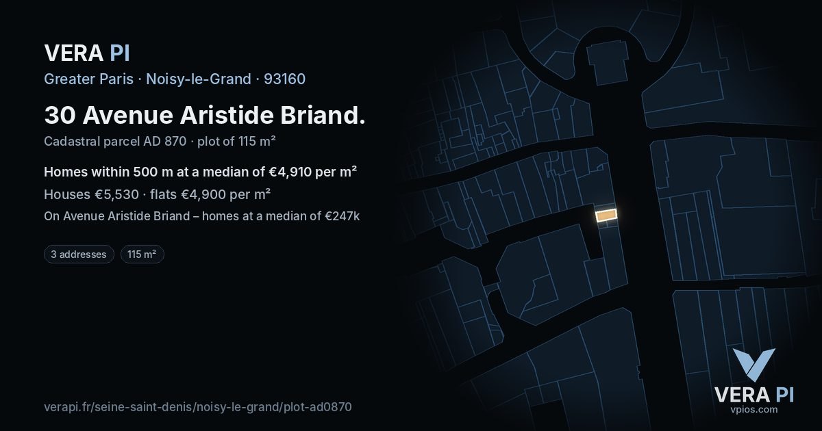 30 Avenue Aristide Briand, Noisy-le-Grand at night – the plot lit, the parcels around coloured by the prices near them