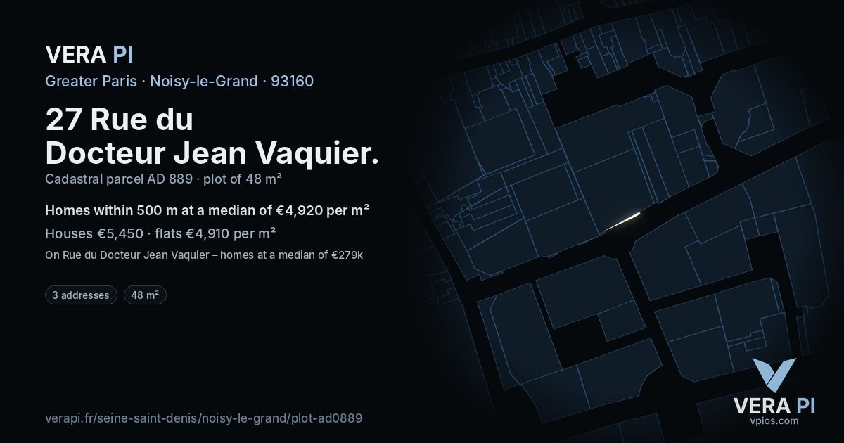 27 Rue du Docteur Jean Vaquier, Noisy-le-Grand at night – the plot lit, the parcels around coloured by the prices near them