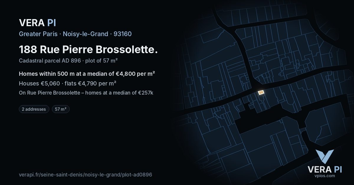 188 Rue Pierre Brossolette, Noisy-le-Grand at night – the plot lit, the parcels around coloured by the prices near them
