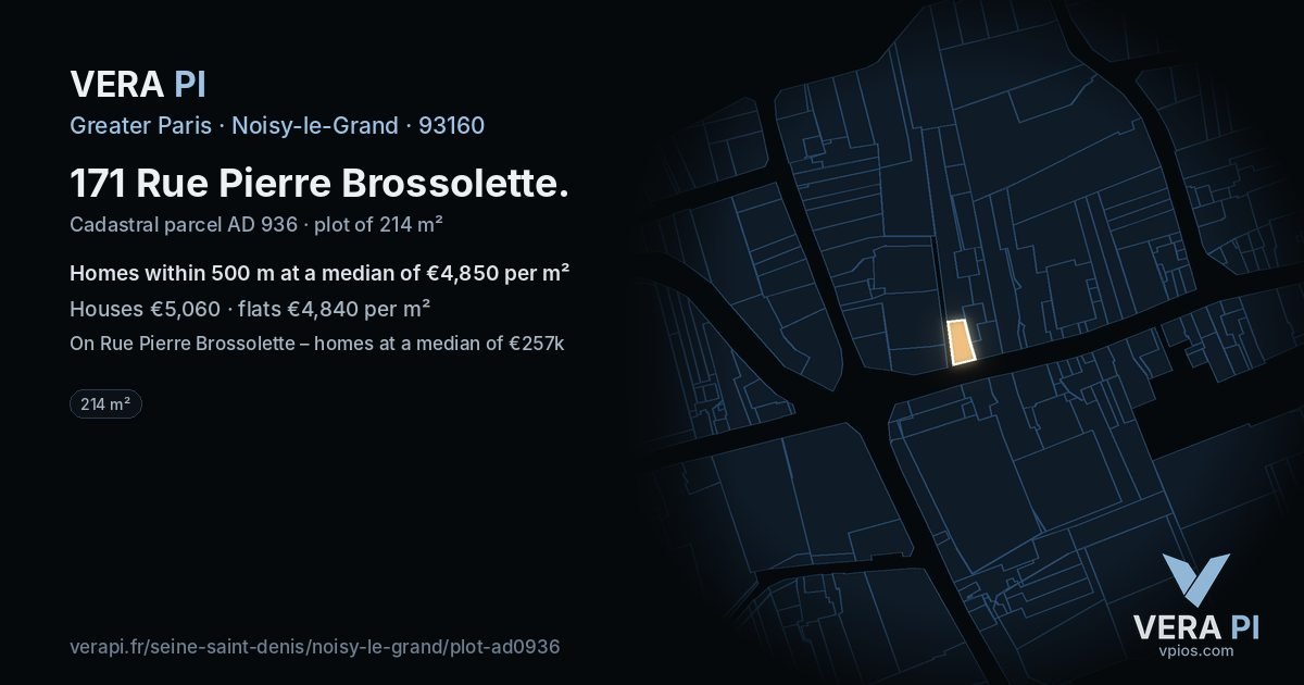 171 Rue Pierre Brossolette, Noisy-le-Grand at night – the plot lit, the parcels around coloured by the prices near them