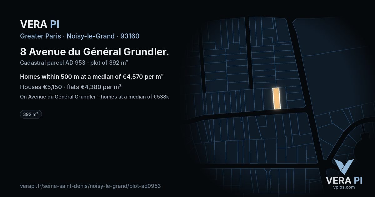 8 Avenue du Général Grundler, Noisy-le-Grand at night – the plot lit, the parcels around coloured by the prices near them