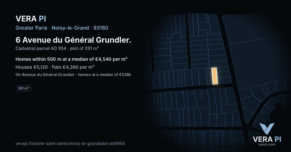 6 Avenue du Général Grundler, Noisy-le-Grand at night – the plot lit, the parcels around coloured by the prices near them