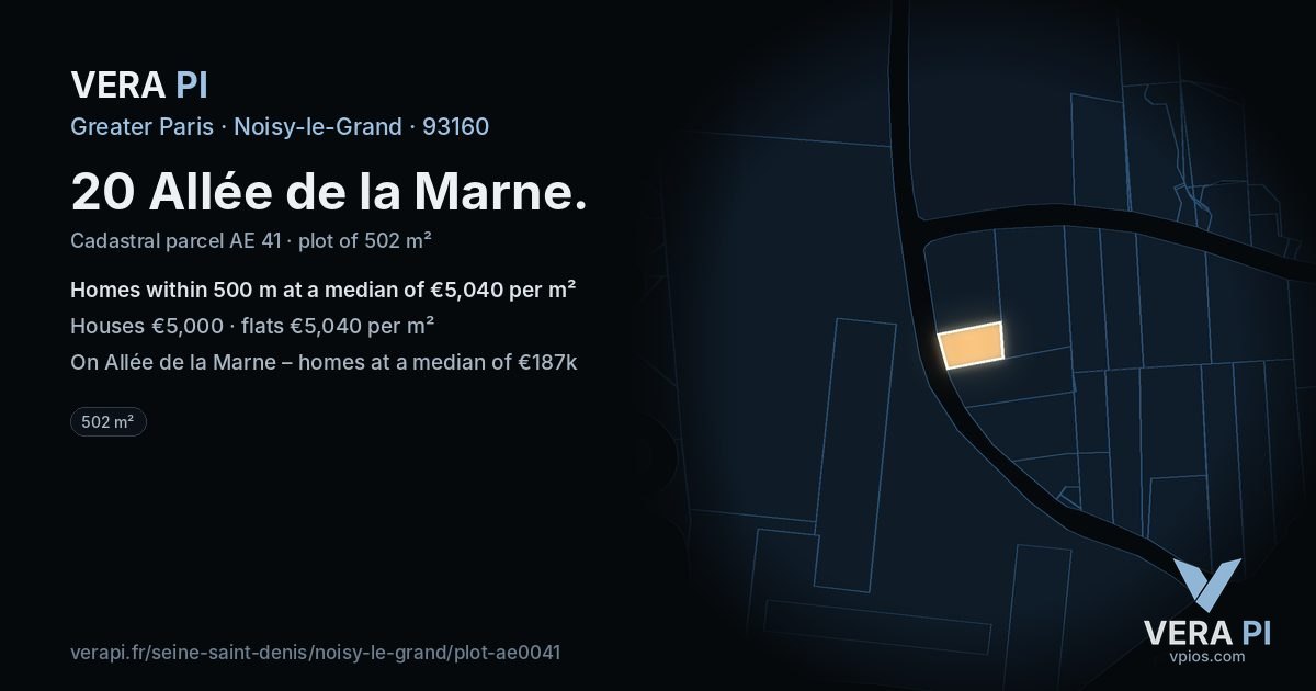 20 Allée de la Marne, Noisy-le-Grand at night – the plot lit, the parcels around coloured by the prices near them
