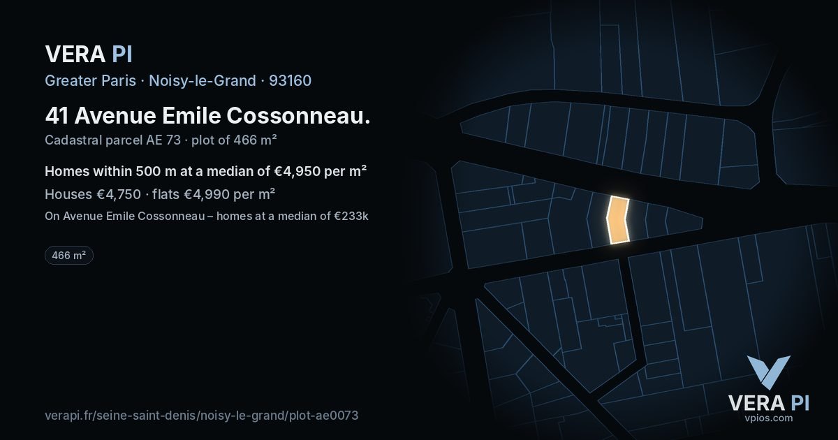 41 Avenue Emile Cossonneau, Noisy-le-Grand at night – the plot lit, the parcels around coloured by the prices near them