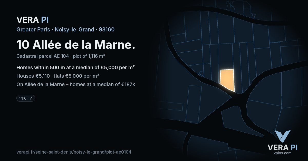 10 Allée de la Marne, Noisy-le-Grand at night – the plot lit, the parcels around coloured by the prices near them