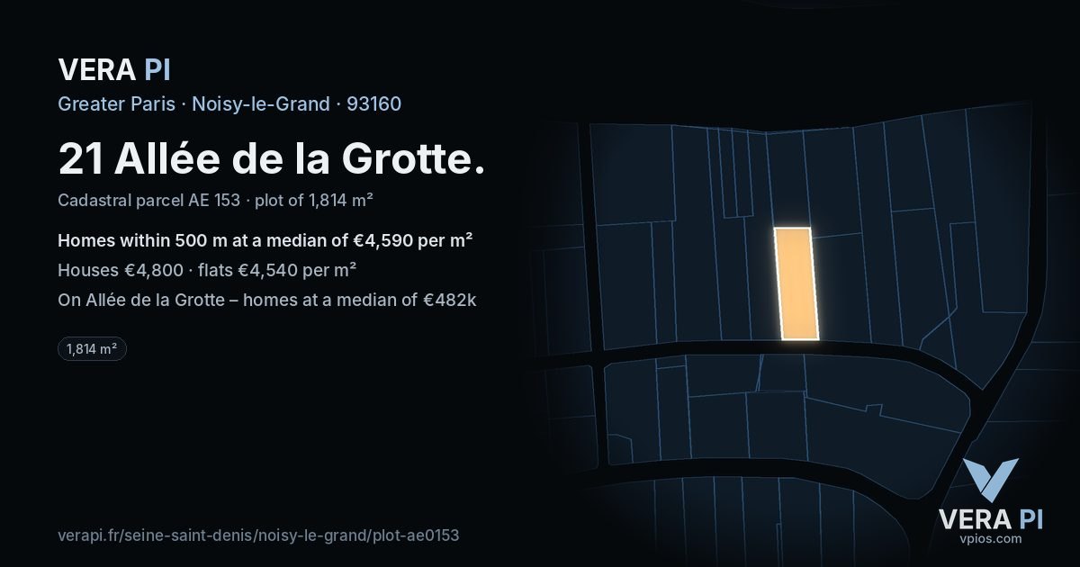 21 Allée de la Grotte, Noisy-le-Grand at night – the plot lit, the parcels around coloured by the prices near them