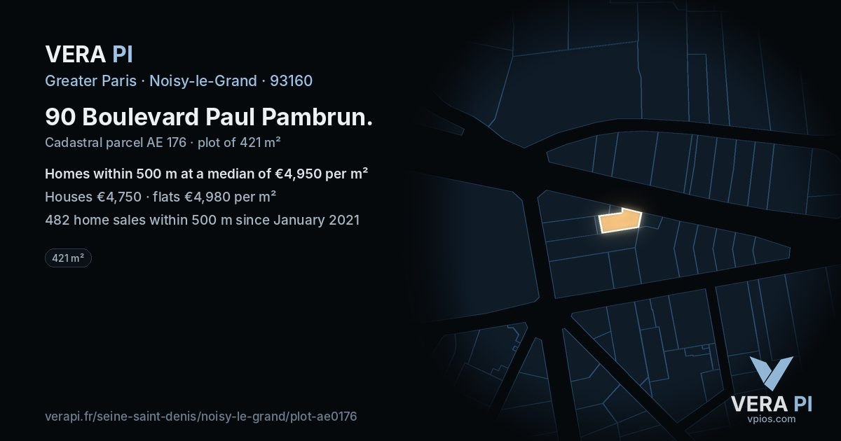 90 Boulevard Paul Pambrun, Noisy-le-Grand at night – the plot lit, the parcels around coloured by the prices near them