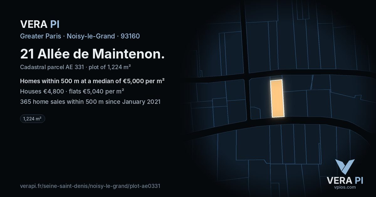 21 Allée de Maintenon, Noisy-le-Grand at night – the plot lit, the parcels around coloured by the prices near them