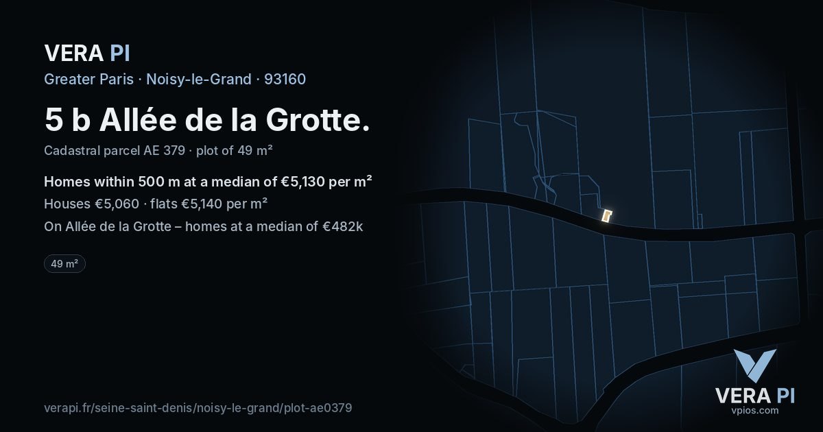 5 b Allée de la Grotte, Noisy-le-Grand at night – the plot lit, the parcels around coloured by the prices near them
