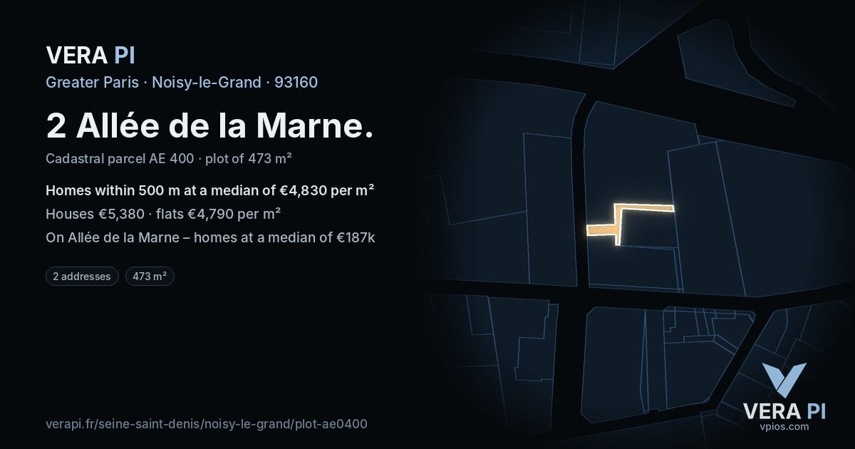 2 Allée de la Marne, Noisy-le-Grand at night – the plot lit, the parcels around coloured by the prices near them