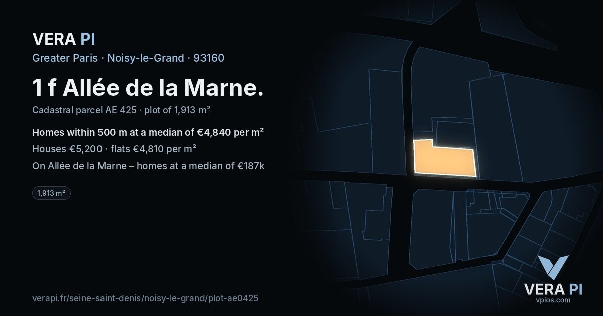 1 f Allée de la Marne, Noisy-le-Grand at night – the plot lit, the parcels around coloured by the prices near them