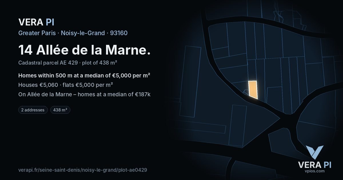 14 Allée de la Marne, Noisy-le-Grand at night – the plot lit, the parcels around coloured by the prices near them