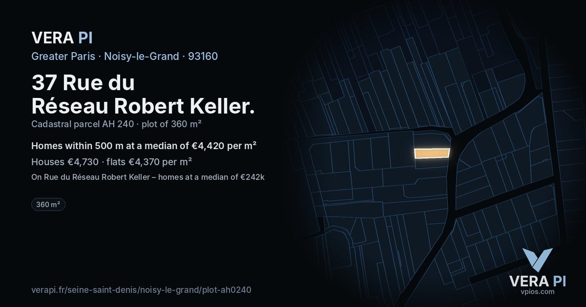 37 Rue du Réseau Robert Keller, Noisy-le-Grand at night – the plot lit, the parcels around coloured by the prices near them