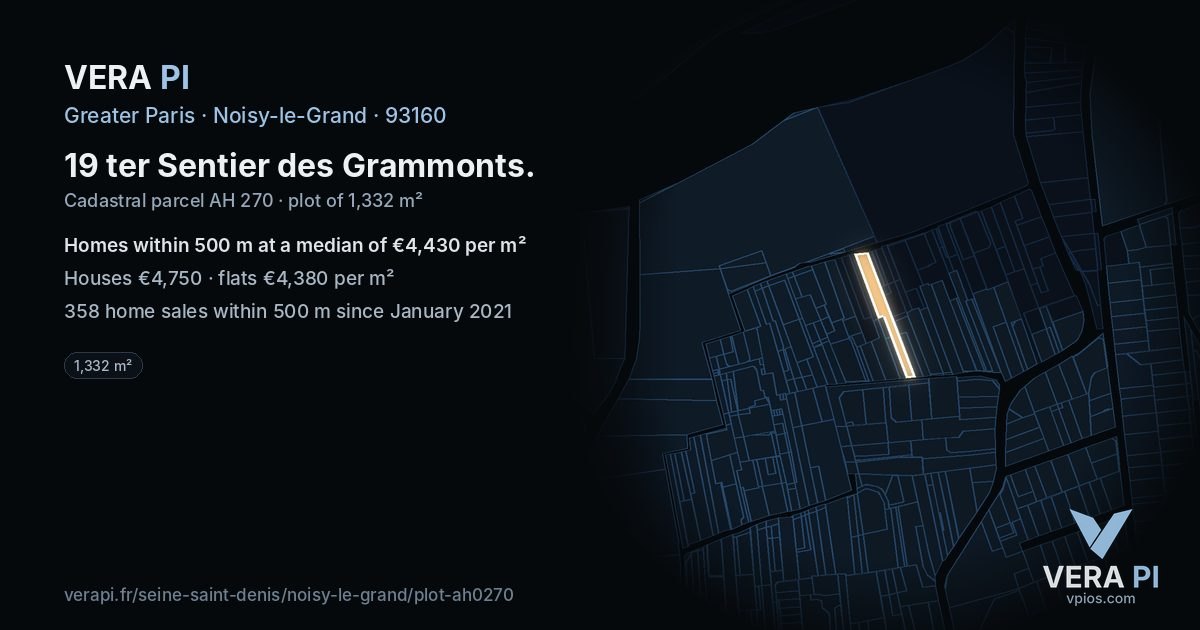 19 ter Sentier des Grammonts, Noisy-le-Grand at night – the plot lit, the parcels around coloured by the prices near them