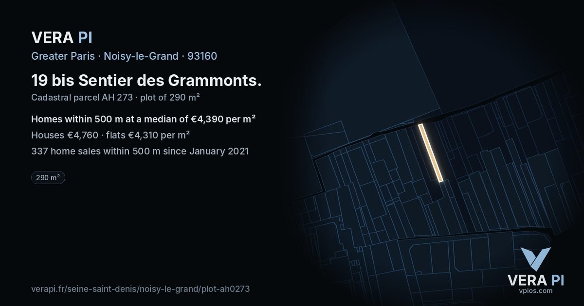 19 bis Sentier des Grammonts, Noisy-le-Grand at night – the plot lit, the parcels around coloured by the prices near them