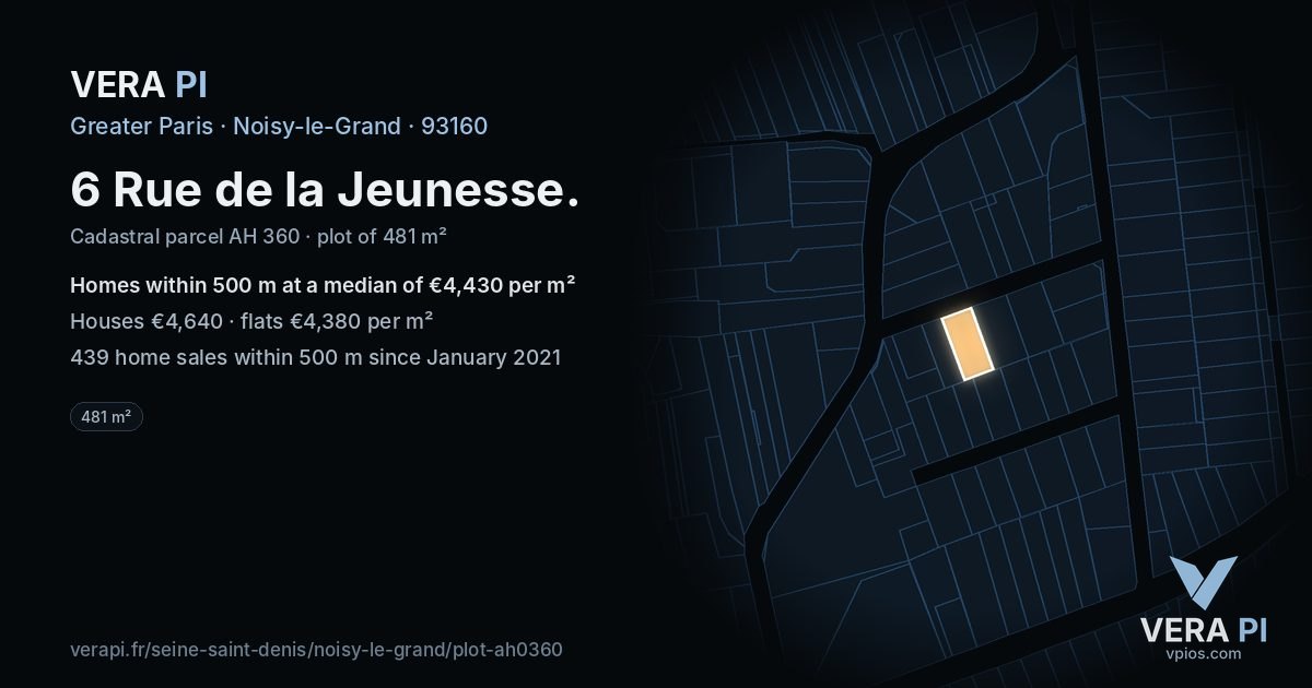 6 Rue de la Jeunesse, Noisy-le-Grand at night – the plot lit, the parcels around coloured by the prices near them