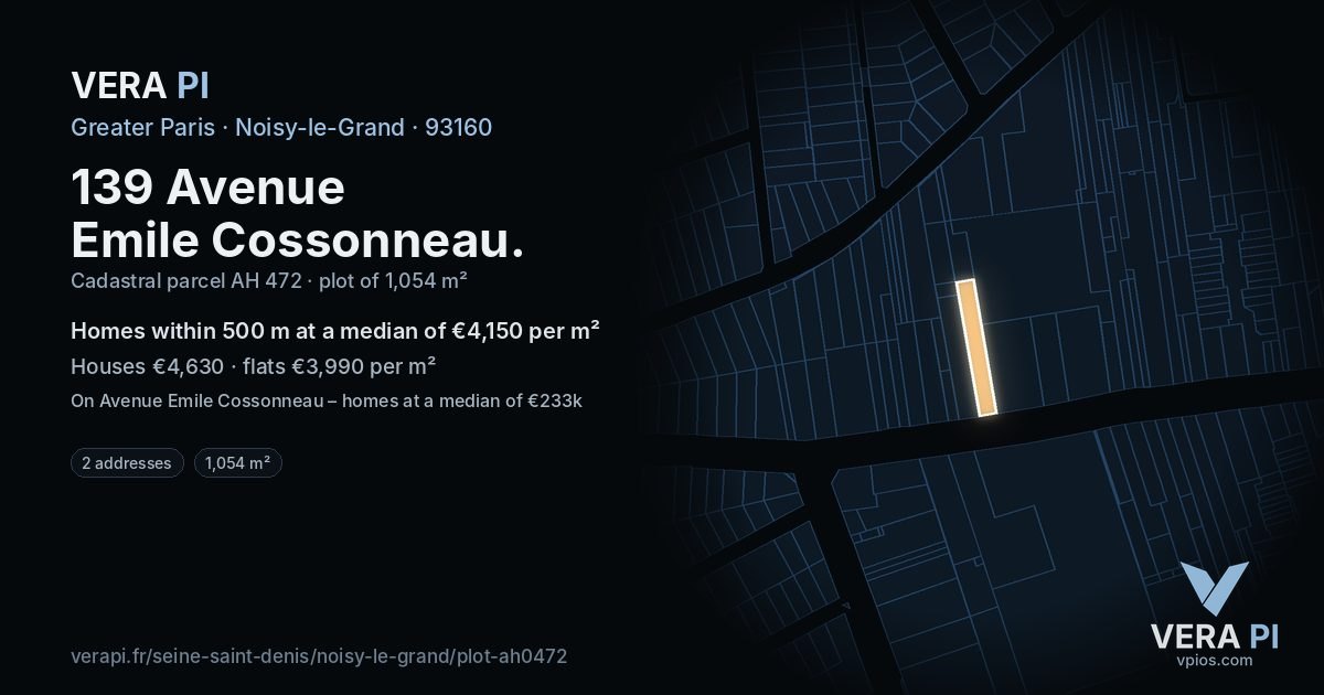 139 Avenue Emile Cossonneau, Noisy-le-Grand at night – the plot lit, the parcels around coloured by the prices near them