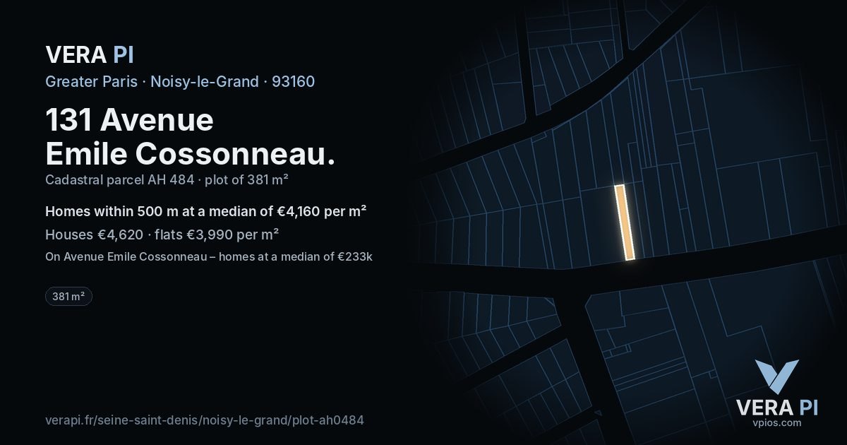 131 Avenue Emile Cossonneau, Noisy-le-Grand at night – the plot lit, the parcels around coloured by the prices near them