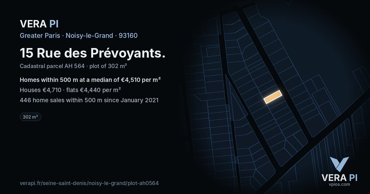 15 Rue des Prévoyants, Noisy-le-Grand at night – the plot lit, the parcels around coloured by the prices near them