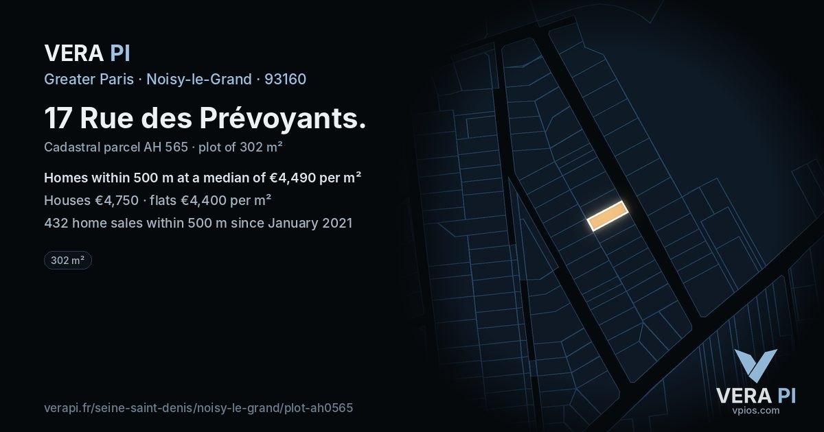 17 Rue des Prévoyants, Noisy-le-Grand at night – the plot lit, the parcels around coloured by the prices near them