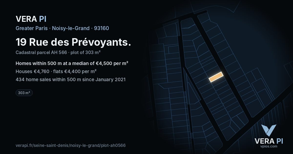 19 Rue des Prévoyants, Noisy-le-Grand at night – the plot lit, the parcels around coloured by the prices near them