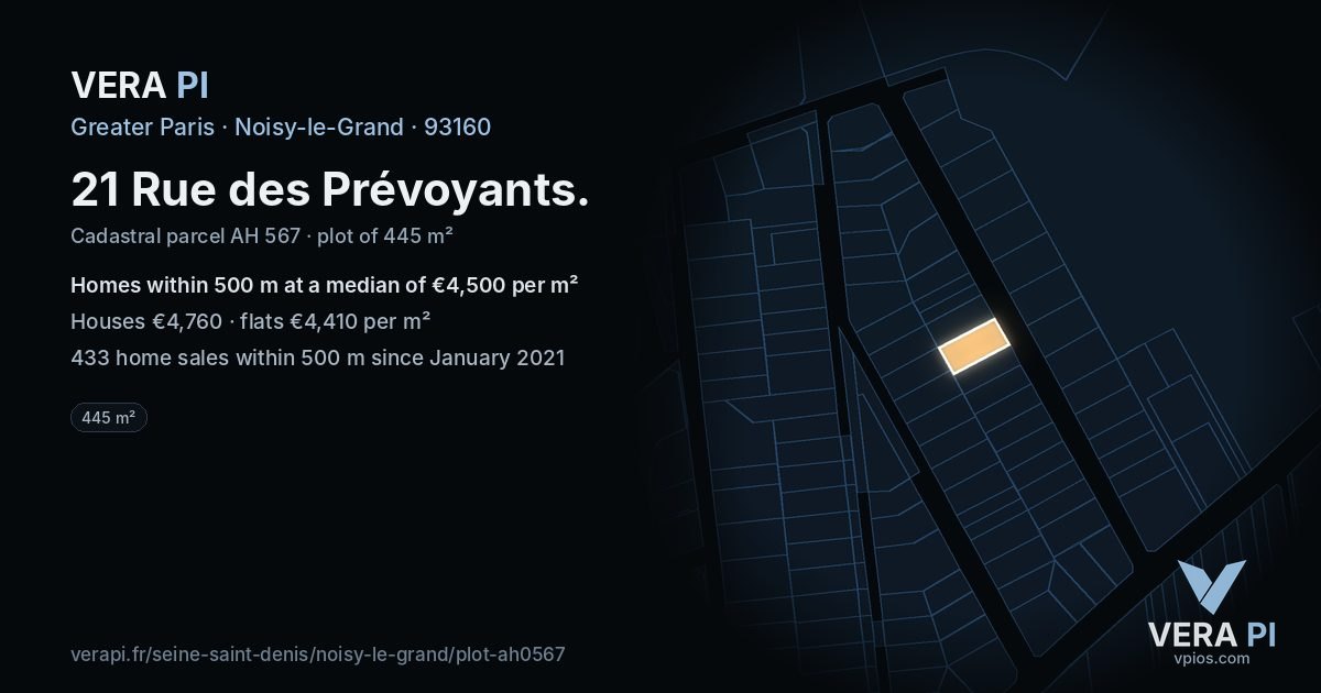 21 Rue des Prévoyants, Noisy-le-Grand at night – the plot lit, the parcels around coloured by the prices near them