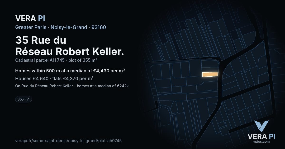 35 Rue du Réseau Robert Keller, Noisy-le-Grand at night – the plot lit, the parcels around coloured by the prices near them