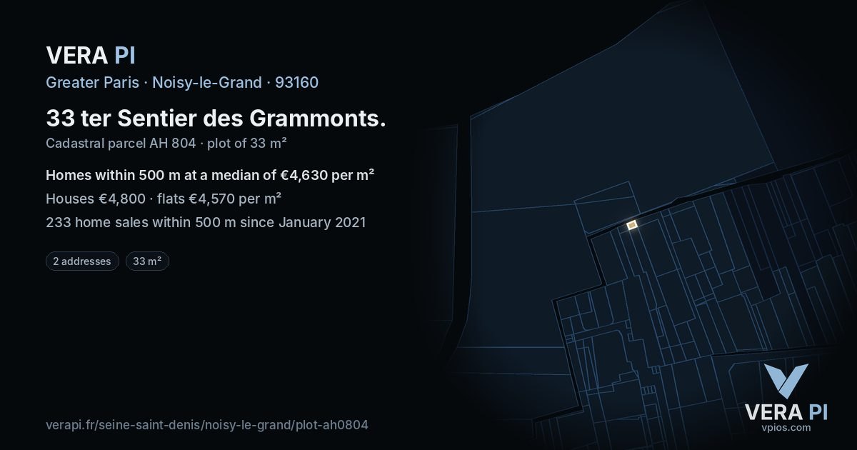 33 ter Sentier des Grammonts, Noisy-le-Grand at night – the plot lit, the parcels around coloured by the prices near them