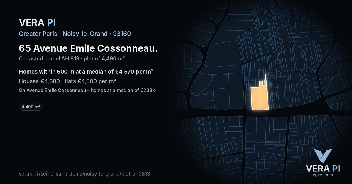 65 Avenue Emile Cossonneau, Noisy-le-Grand at night – the plot lit, the parcels around coloured by the prices near them