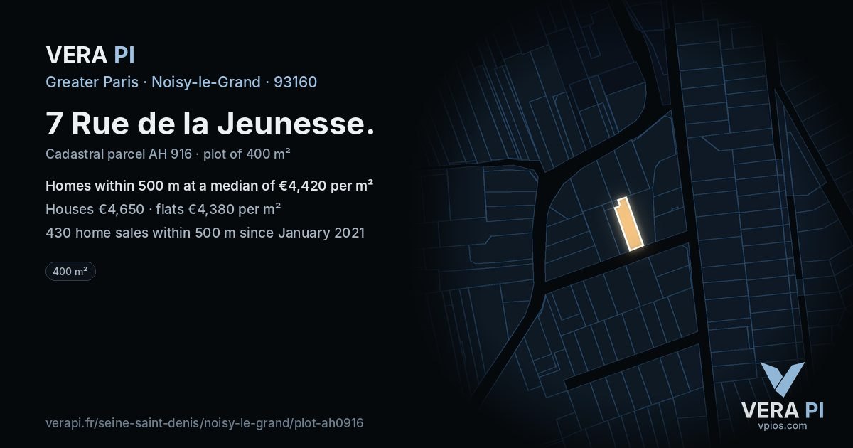 7 Rue de la Jeunesse, Noisy-le-Grand at night – the plot lit, the parcels around coloured by the prices near them
