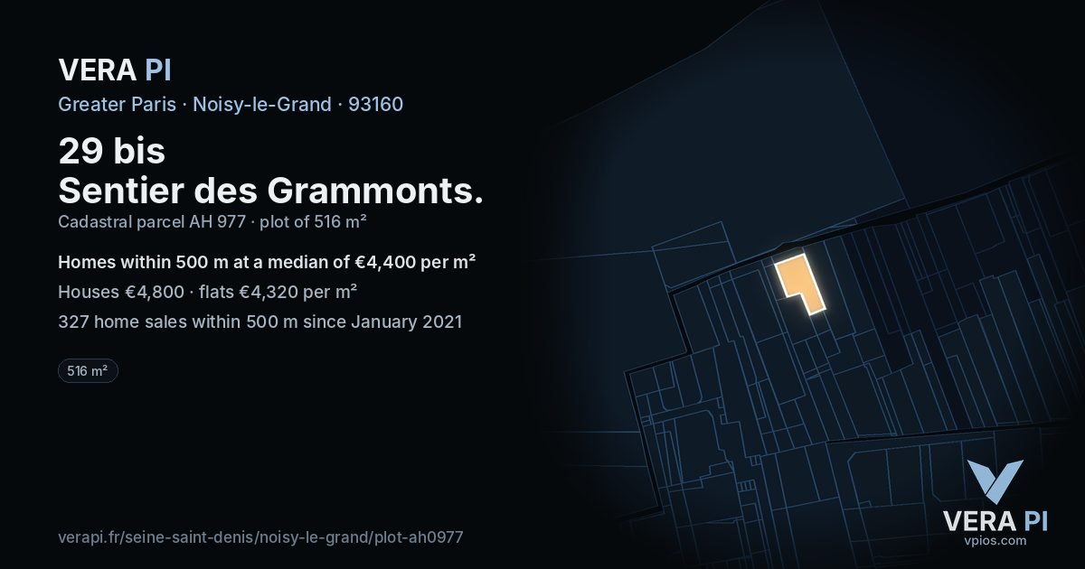 29 bis Sentier des Grammonts, Noisy-le-Grand at night – the plot lit, the parcels around coloured by the prices near them