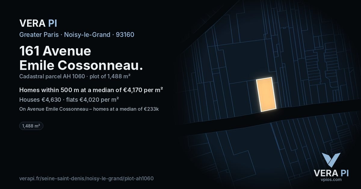 161 Avenue Emile Cossonneau, Noisy-le-Grand at night – the plot lit, the parcels around coloured by the prices near them