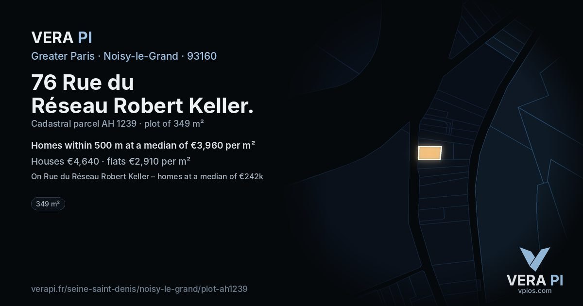 76 Rue du Réseau Robert Keller, Noisy-le-Grand at night – the plot lit, the parcels around coloured by the prices near them