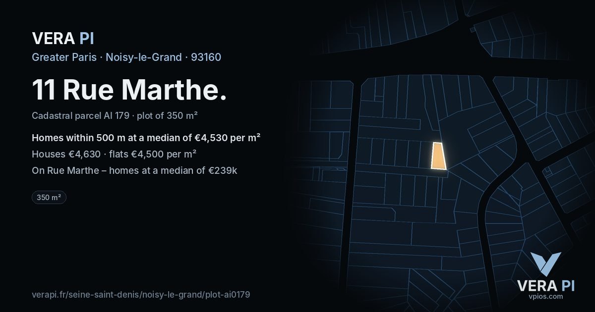 11 Rue Marthe, Noisy-le-Grand at night – the plot lit, the parcels around coloured by the prices near them