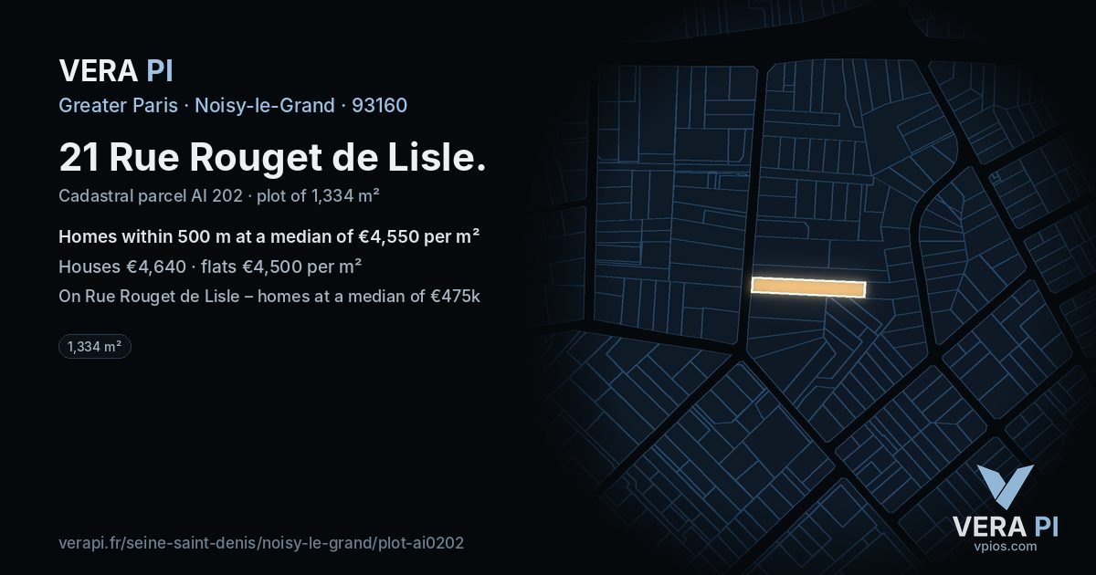 21 Rue Rouget de Lisle, Noisy-le-Grand at night – the plot lit, the parcels around coloured by the prices near them