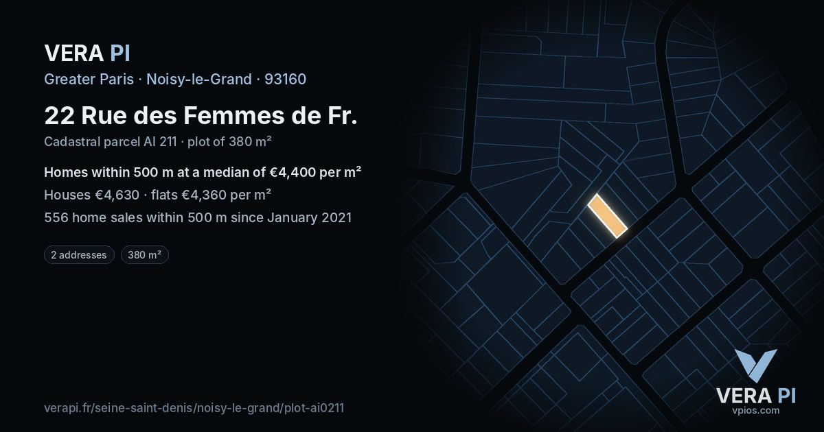 22 Rue des Femmes de Fr, Noisy-le-Grand at night – the plot lit, the parcels around coloured by the prices near them