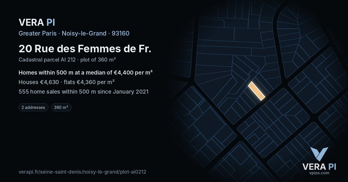 20 Rue des Femmes de Fr, Noisy-le-Grand at night – the plot lit, the parcels around coloured by the prices near them