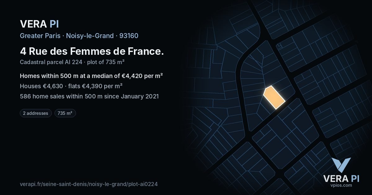 4 Rue des Femmes de France, Noisy-le-Grand at night – the plot lit, the parcels around coloured by the prices near them