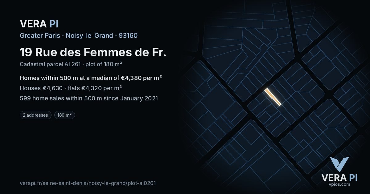 19 Rue des Femmes de Fr, Noisy-le-Grand at night – the plot lit, the parcels around coloured by the prices near them