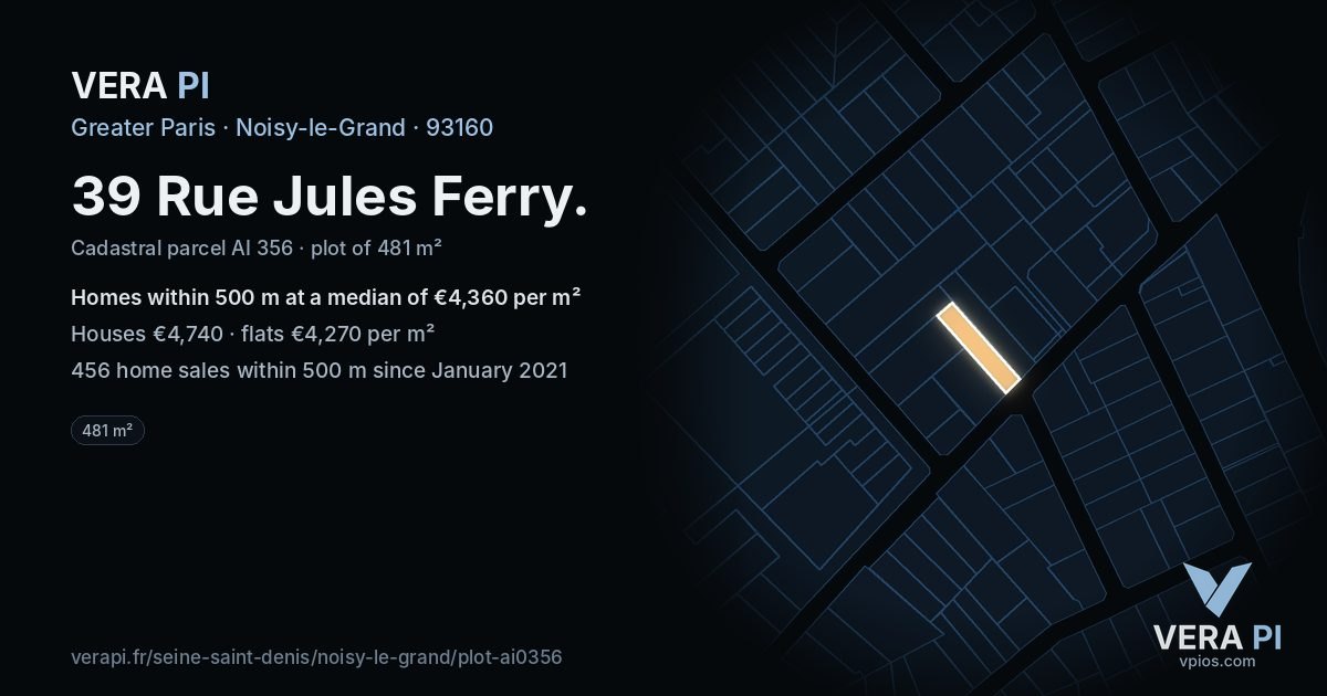 39 Rue Jules Ferry, Noisy-le-Grand at night – the plot lit, the parcels around coloured by the prices near them