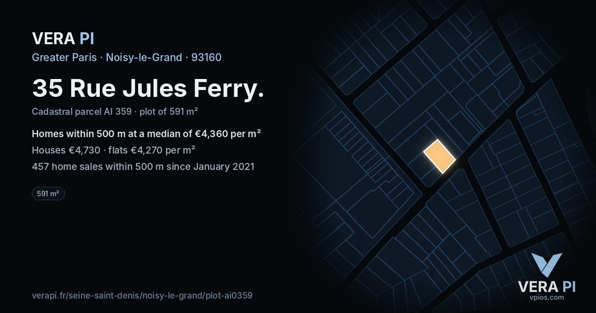35 Rue Jules Ferry, Noisy-le-Grand at night – the plot lit, the parcels around coloured by the prices near them
